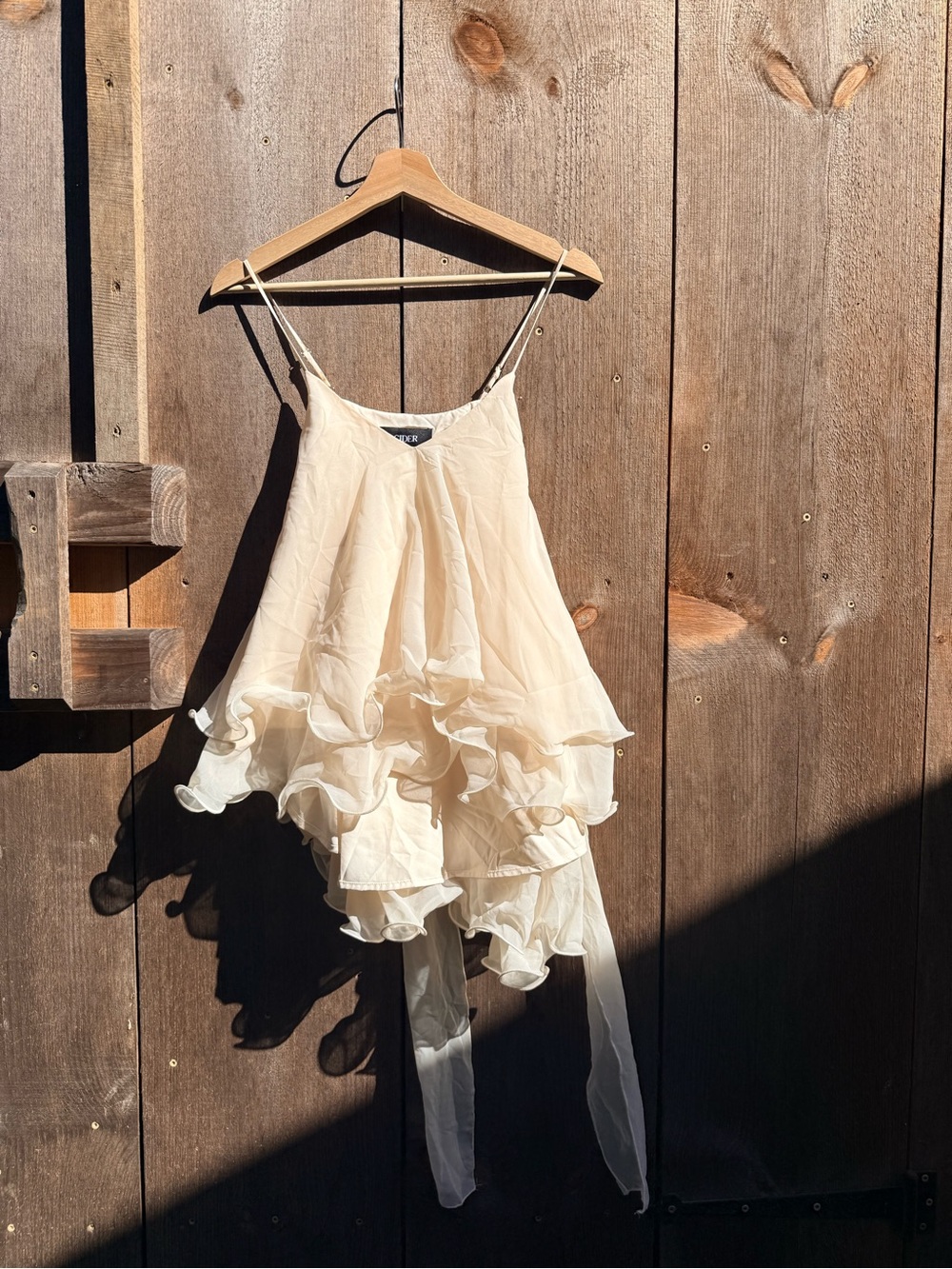 Cider Cream Layered Ruffle Chiffon Dress with Spaghetti Straps